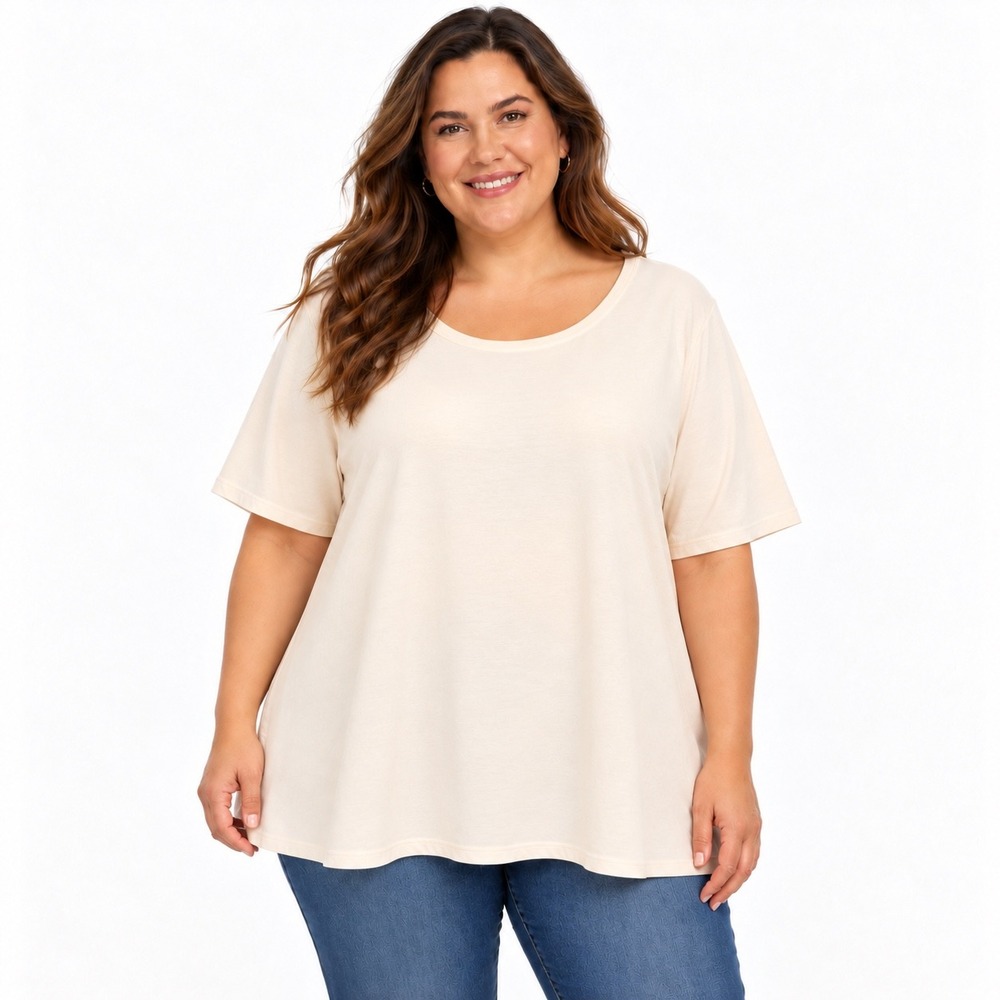 Chicos Cream Oversized Peplum Short Sleeve Top Size 4 XXL Cotton Blend Lagenlook
